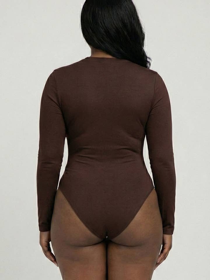 CAPELLA APPAREL - Wholesale Bodysuit - Women's - Plus Solid Long Sleeve Round Neck Bodysuit5