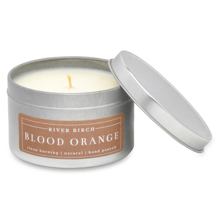 River Birch Candles - Wholesale Travel Candles - 8oz Blood Orange Soy Candle -Silver Tin - Neutral