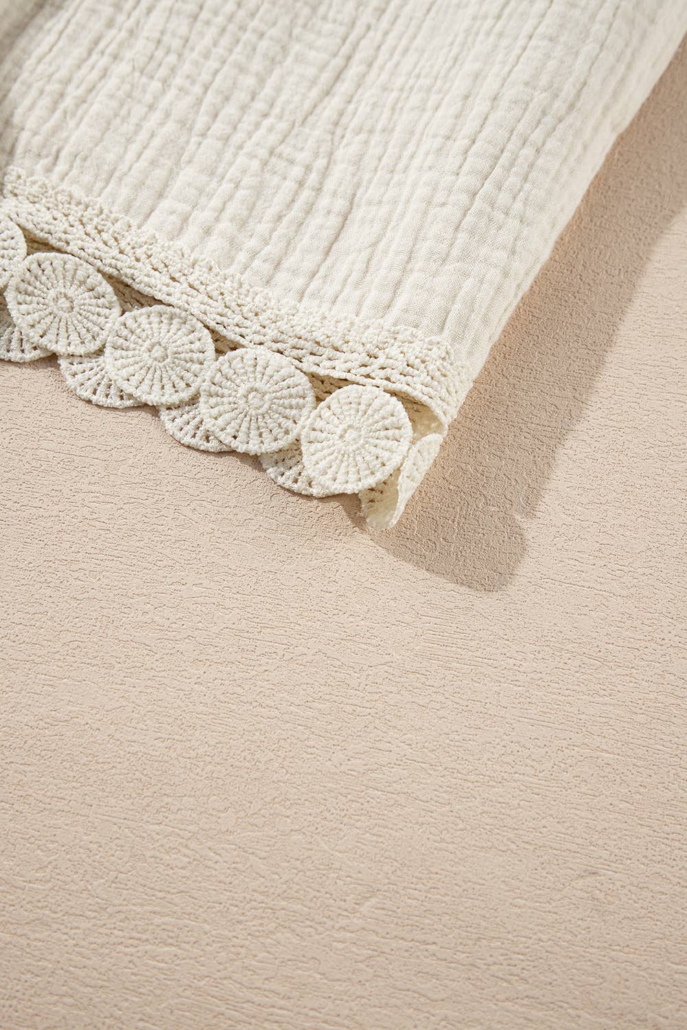 Apricot Textured Frilled Knotted High Waist Lace Hem Shorts for wholesale on Faire8