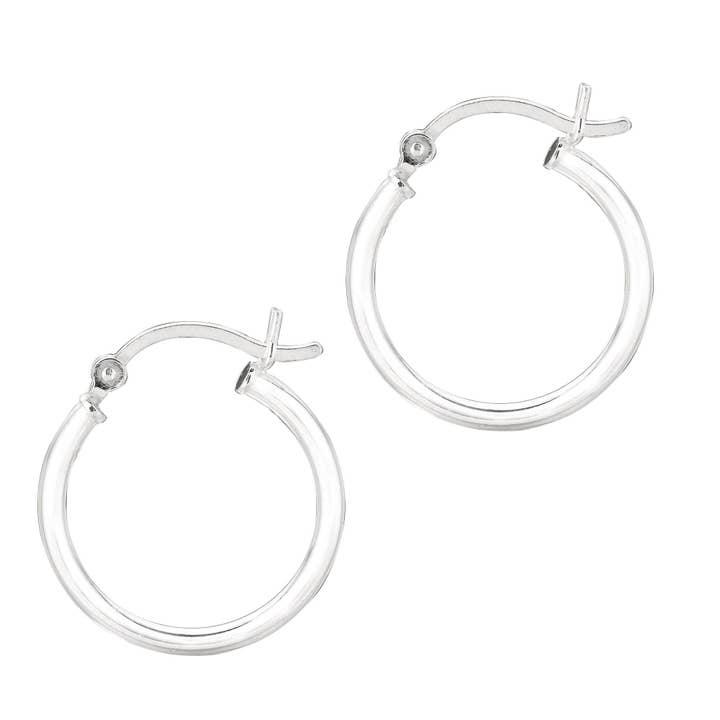 Silver with Rhodium Finish Shiny 2.0X15mm Round Hoop Earring with Hinged Clasp for wholesale by The Diamond Deal