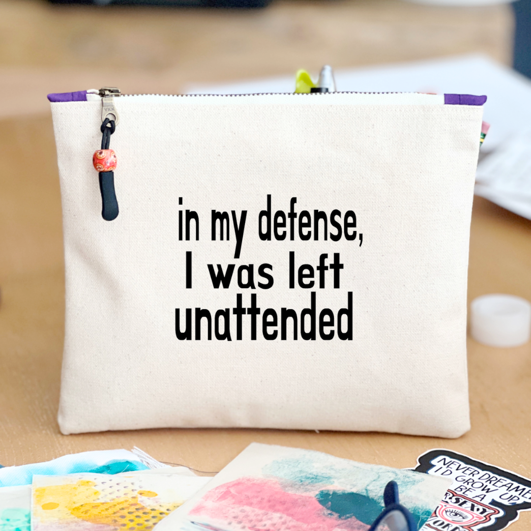 Pretty Clever Words - Wholesale Pouch - Women's - Canvas painted zip bag SMALL - in my defense, I was left3