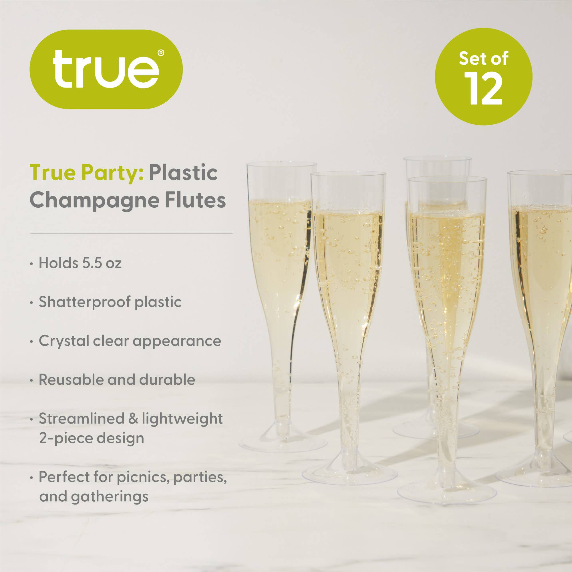 TRUE - Wholesale Champagne Flute - Party Disposable Champagne Flutes Pack of 12 ASST COLORS11