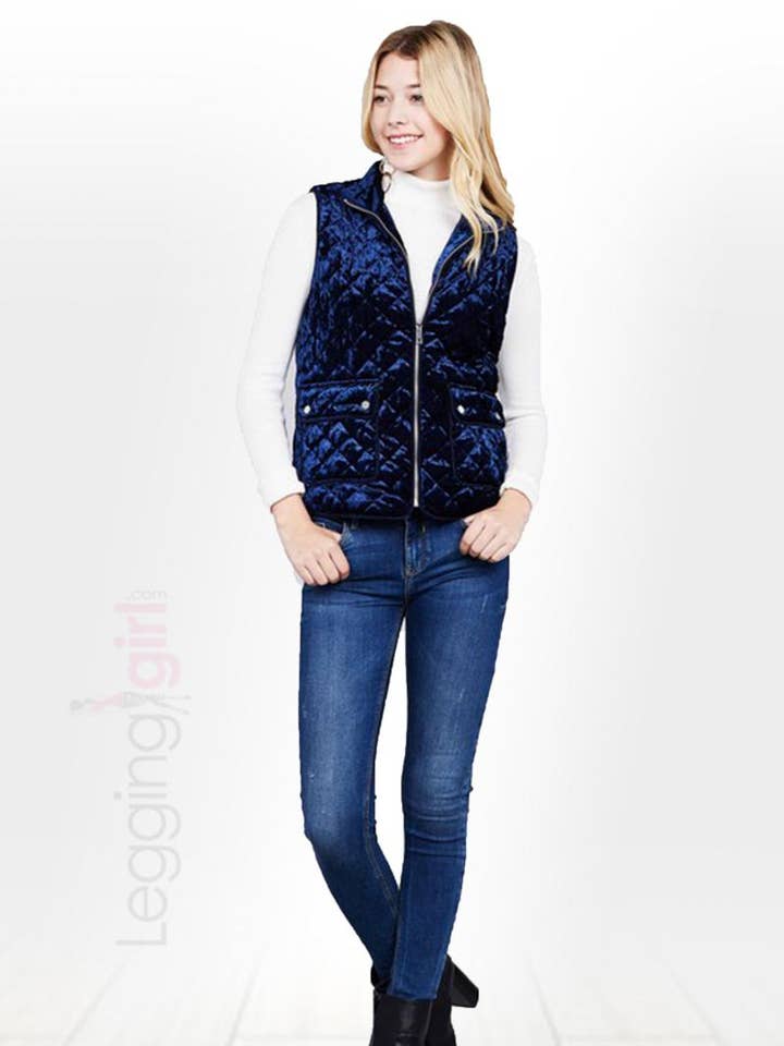 Chaleco terciopelo acolchado - Navy para venta al por mayor de LeggingGirl.com