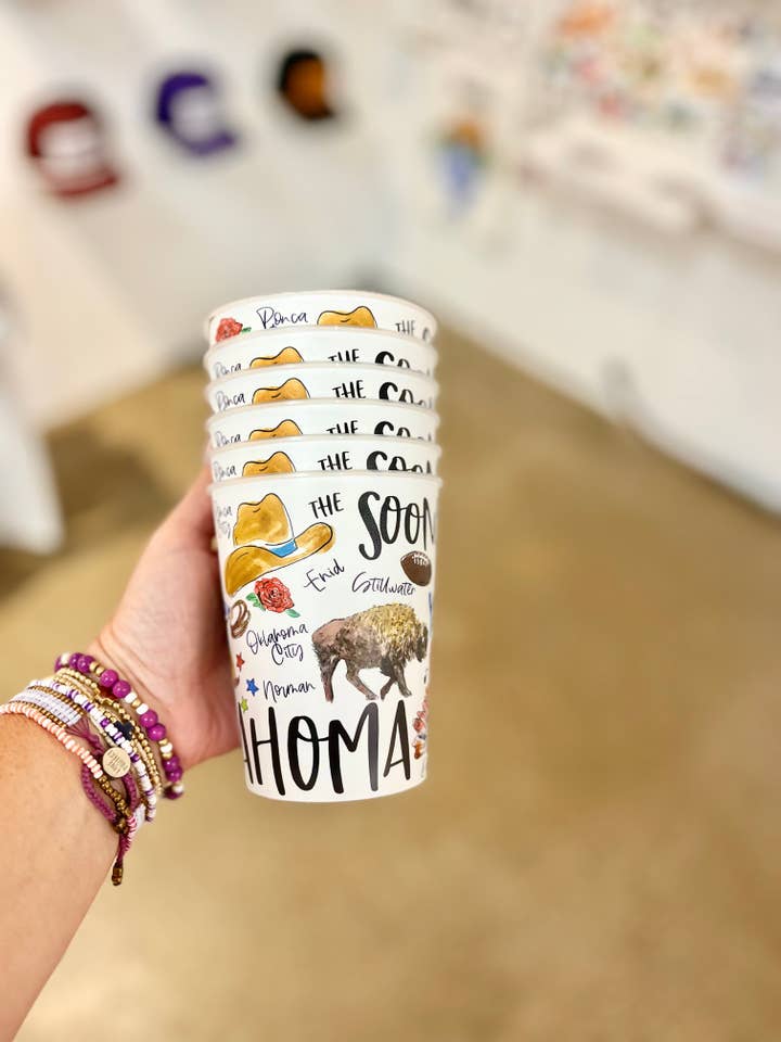 State of Oklahoma Reusable Cups, Set of 6 for wholesale by Happy By Rachel, LLC
