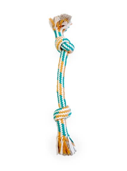 ThoozyPet 2-Knot Rope Dog Toy Orange / Teal 8.5" for wholesale by Pet Palette Distribution
