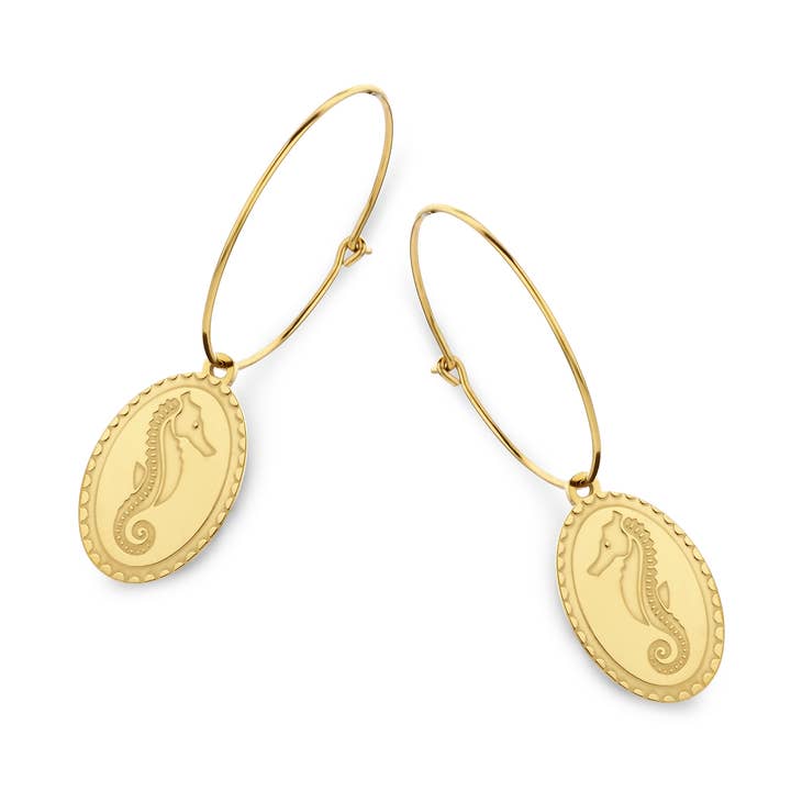 CO88 orecchini pendente ovale cavalluccio marino 25mm ipg per la vendita all'ingrosso da parte di CO88 Collection