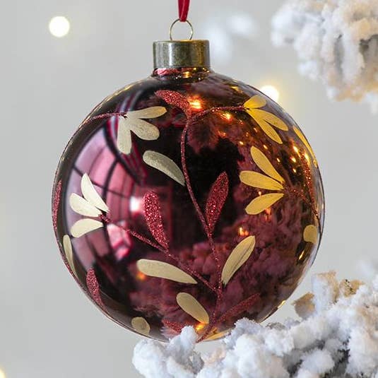D5" Burgundy Blossom Glass Ornament for wholesale by A&B Home Group Inc.
