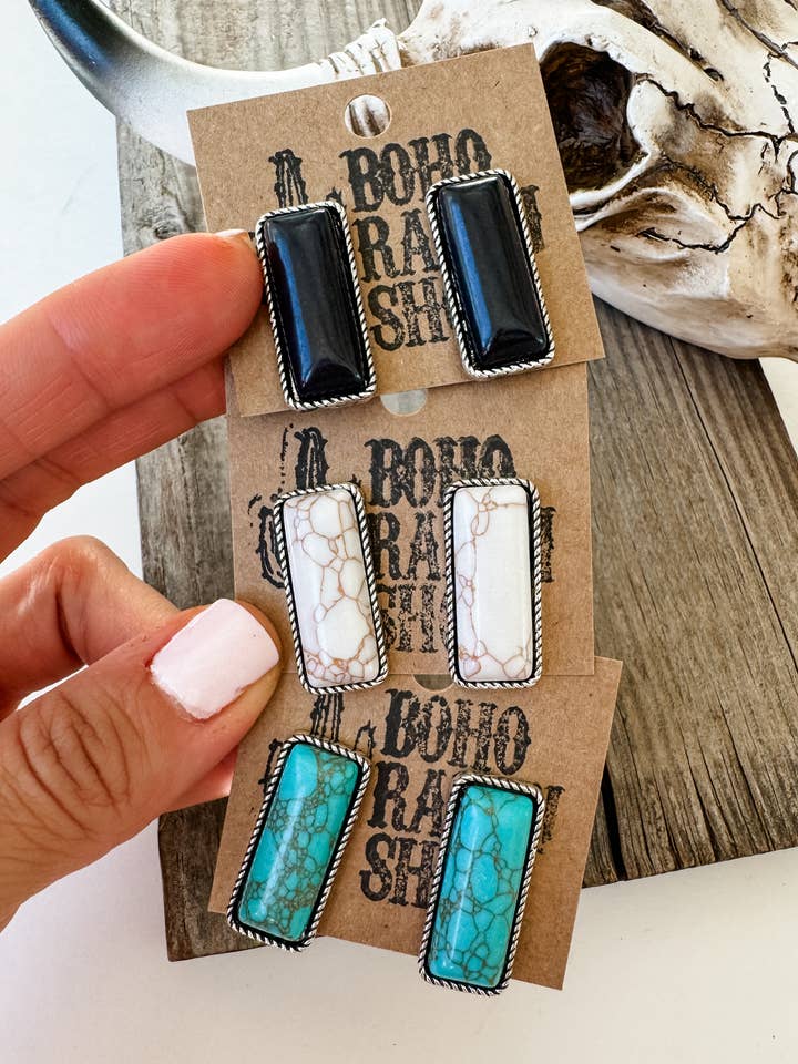 Western Stone Rectangle Bar Earrings for wholesale by Boho Ranch Shop