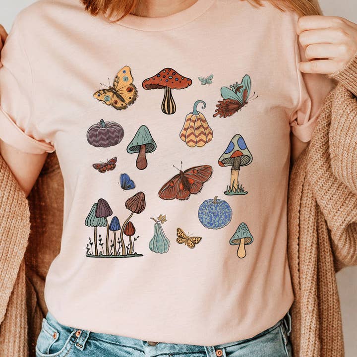 Butterflies Pumpkins and Mushroom's Graphic Tee for wholesale by Select Apparel