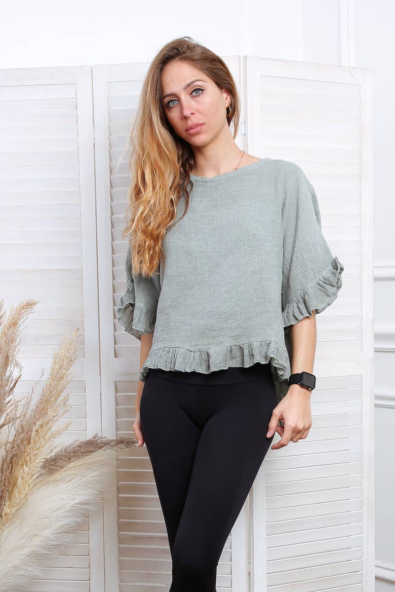 Happy look - Wholesale Blouse - Women's - Washed cotton top with ruffle detail18