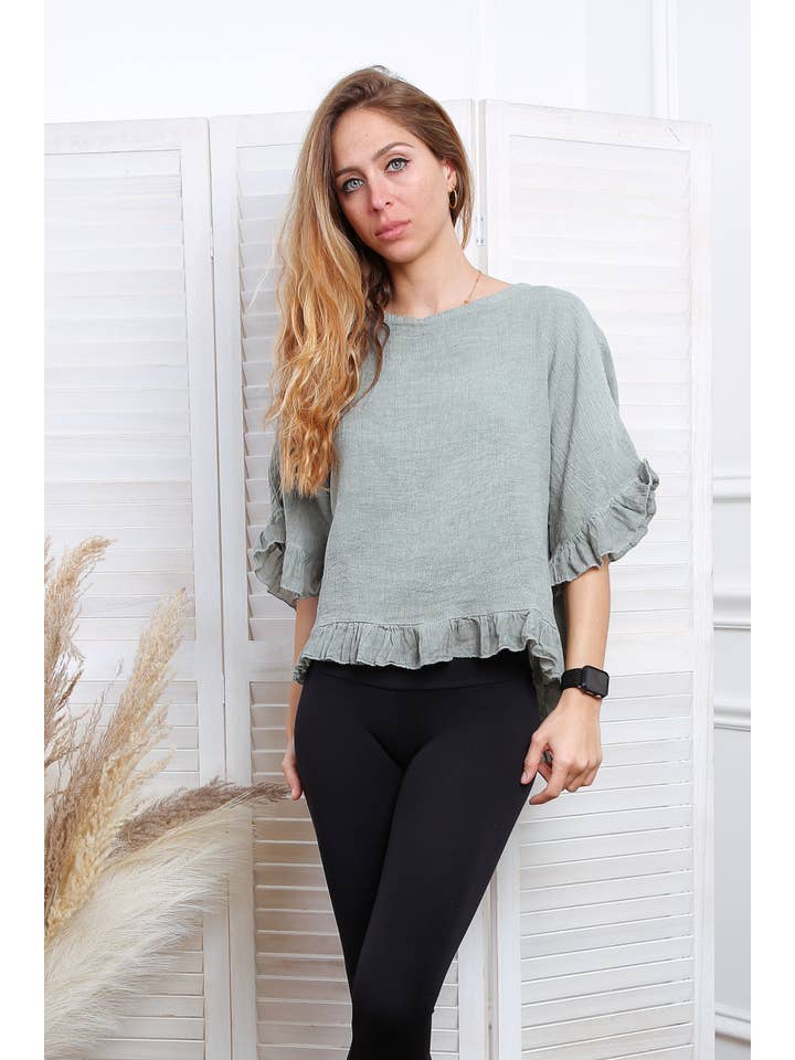 Happy look - Wholesale Blouse - Women's - Washed cotton top with ruffle detail18