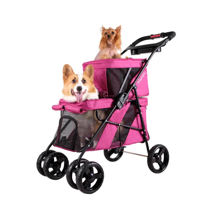 Ibiyaya - Wholesale Pet Carrier - Cat/Dog - Double Decker Pet Bus, Foldable Two Dog-Cat Stroller