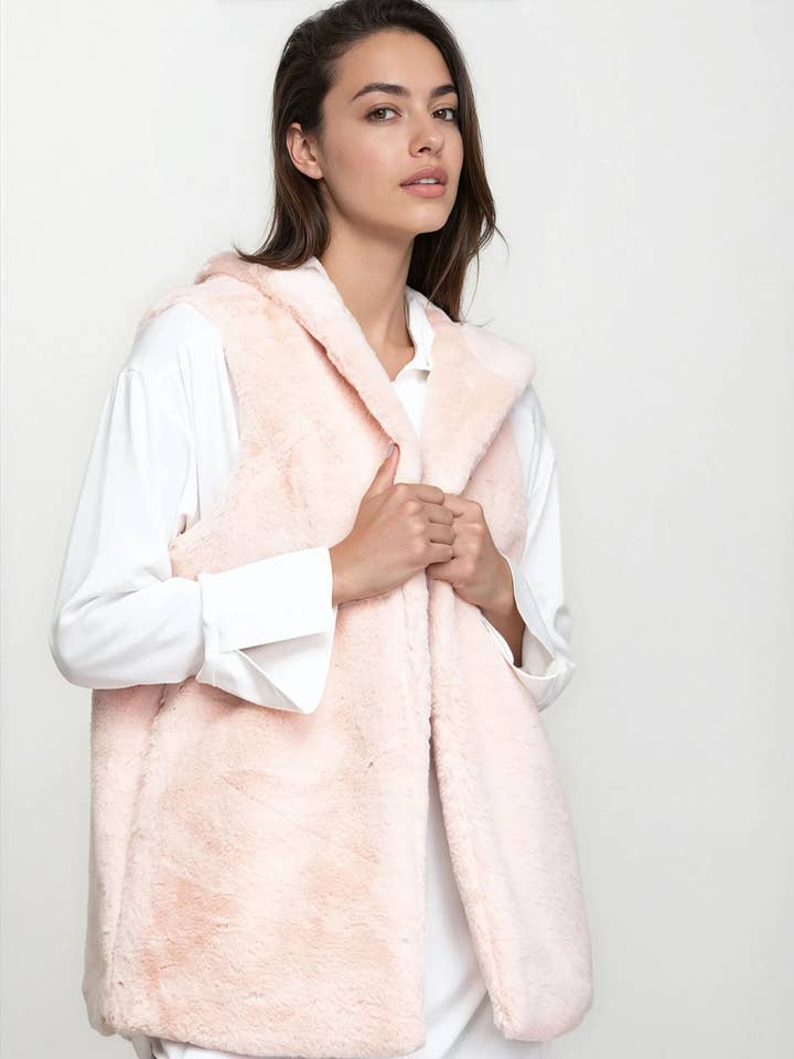 Faux Fur Hoodie Vest for wholesale by Naked Zebra