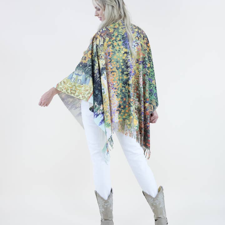 KHAKI OLIVE Warm Flowers Ruana Wrap for wholesale on Faire3