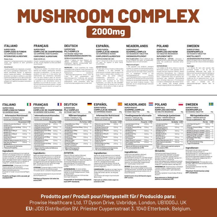 Prowise Healthcare – wholesale Oral supplement/vitamin – Advanced Mushroom Complex | 6 Mushrooms - 120 Vegan Tablets1