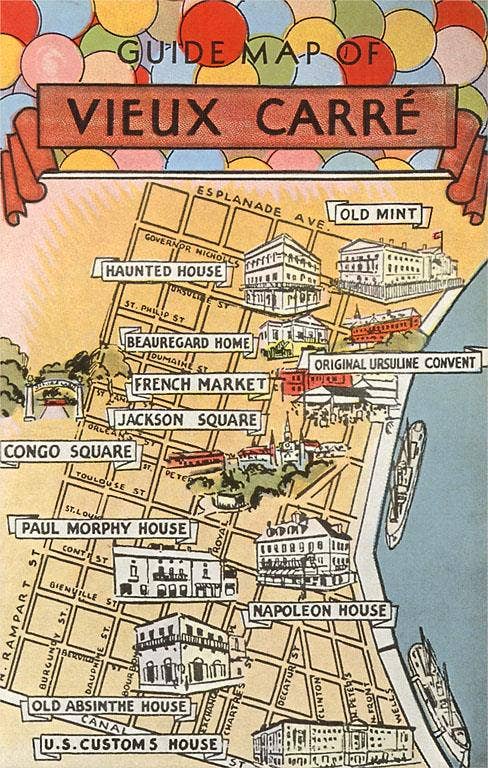 Found Image Press - Wholesale Postcard - Postcard LU-111 Map of Vieux Carre, New Orleans0