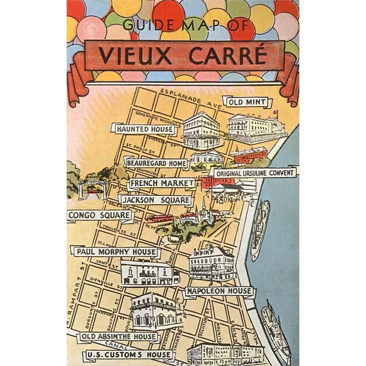 Postcard LU-111 Map of Vieux Carre, New Orleans for wholesale by Found Image Press