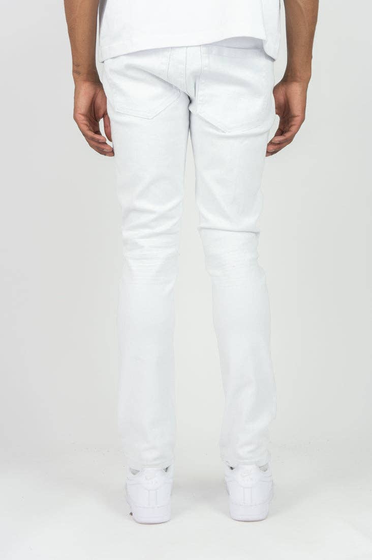 Blanc Pantalon skinny déchiré en sergé de couleur 620 - Blanc en vente sur Faire3
