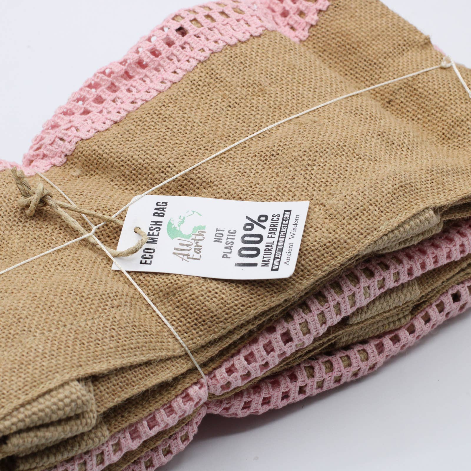 AW Artisan - Wholesale Laptop Bag - Unisex - Pure Soft Jute and Cotton Mesh Bag - Pink3