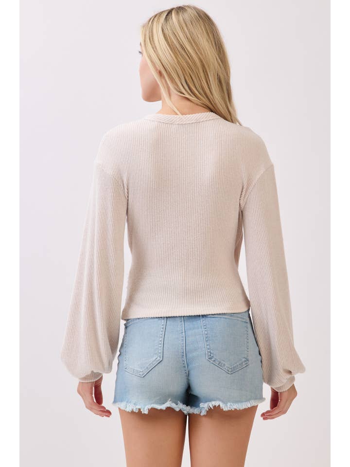 Final Touch – Engroshandel Strikket top - Dame – Børstet Ribbet Surplice Langærmet Top - NT3154115