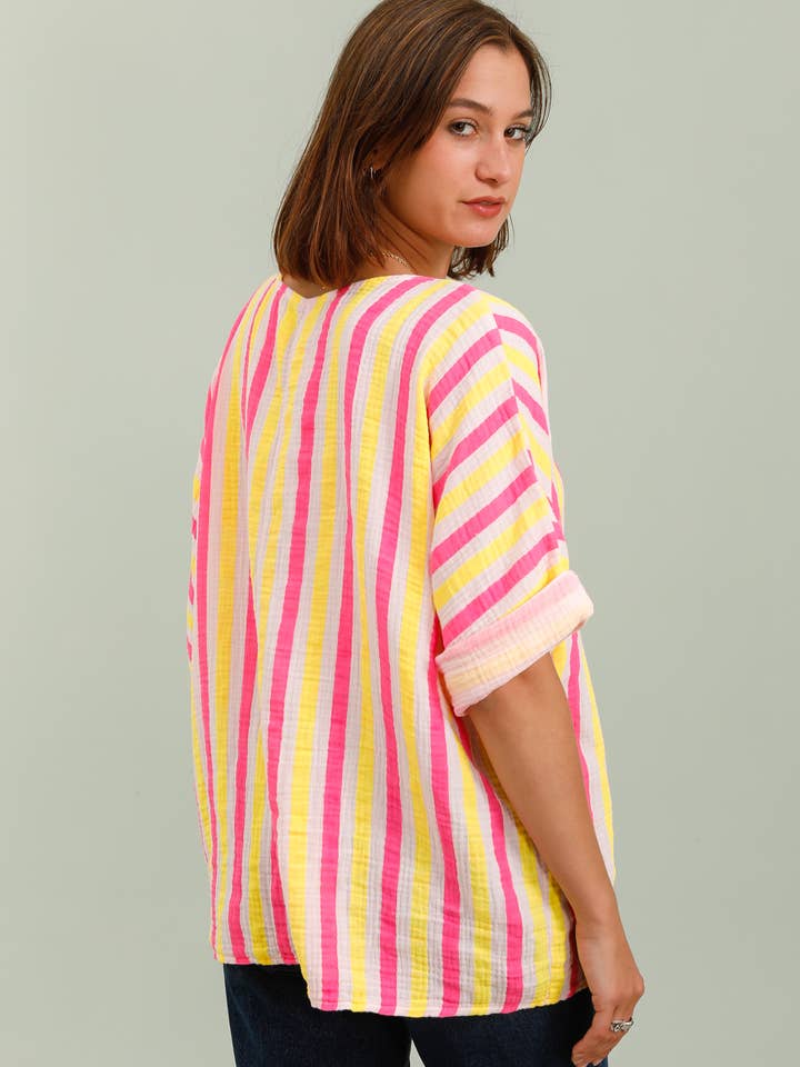 Lucky Nana - Wholesale T-Shirt - Women's - SP 8003-F1 - Multicolored Striped Top