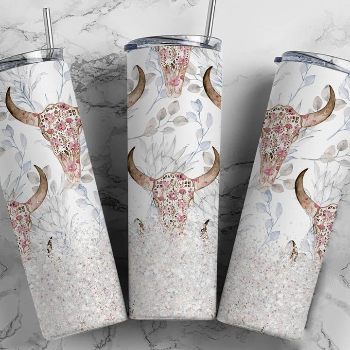 Western bull pretty with pink  tumbler for wholesale by Countryside Savage