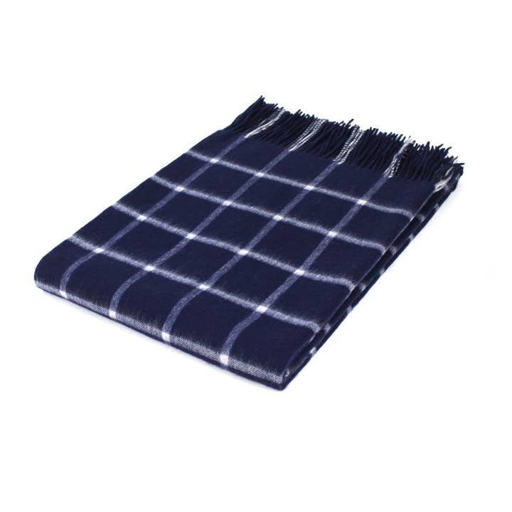 Lambswool Plaid - Vinduesrude Navy & Creme for engroshandel hos Tweedmill Textiles