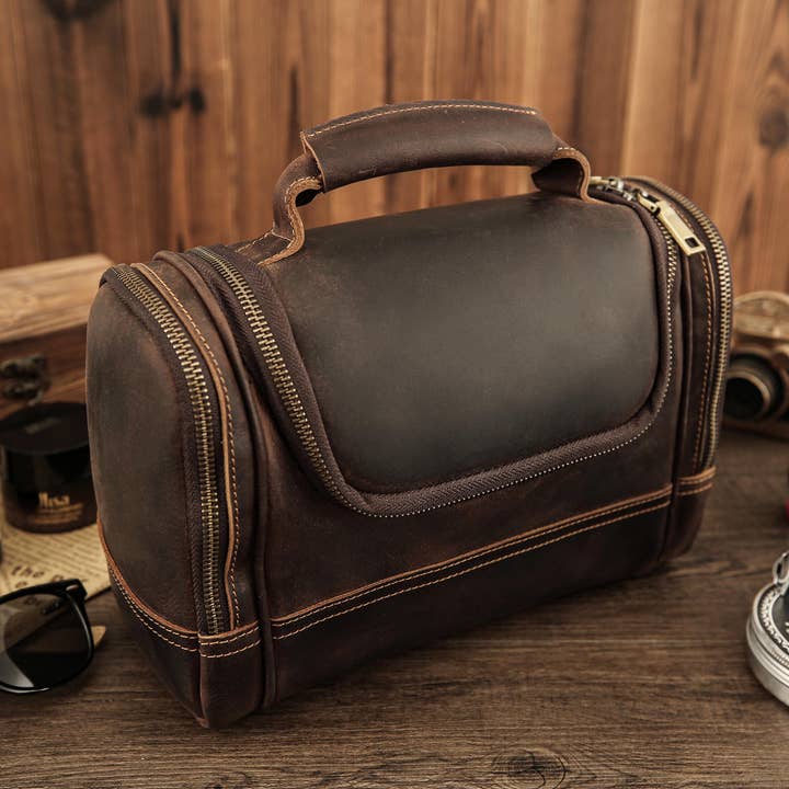 RockCow Leather Studio - Wholesale Toiletry bag – men's - Personalized Leather Dopp Kit, Laser Engraved Men’s Toiletry Bag, Full Grain Leather Toiletry Bag, Gift for Him, Groomsmen2