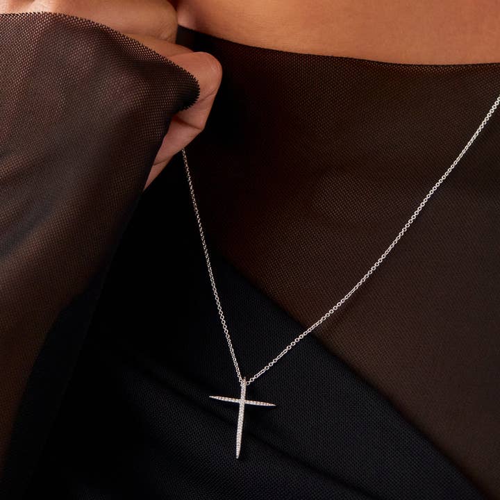 NADRI - Wholesale Pendant/Charm Necklace - IN THE AIR PAVE CZ CROSS PENDANT NECKLACE