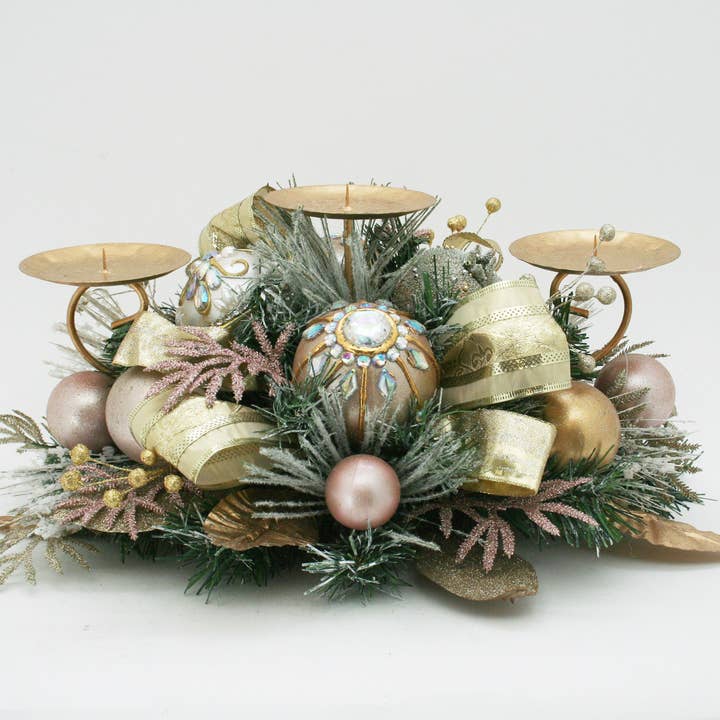 Gold Pomegranate Triple Candle Holder for wholesale by Seasonal by Contrast Inc.