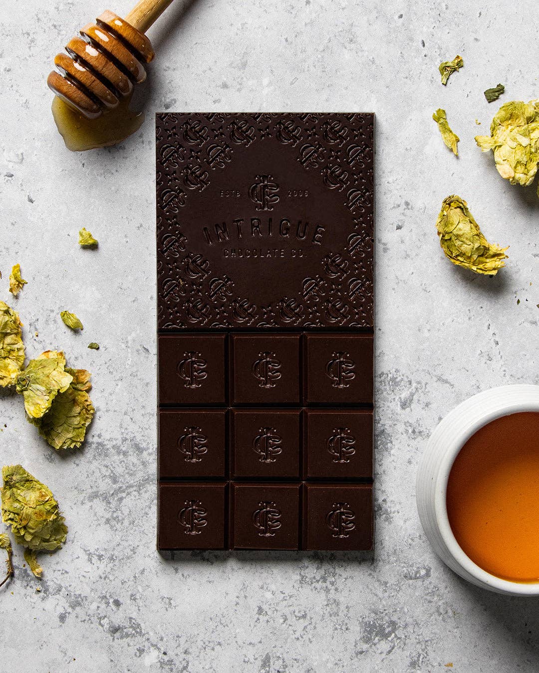 Intrigue Chocolate Co. - Wholesale Chocolate Bar - Hops, Clover Honey Bar2