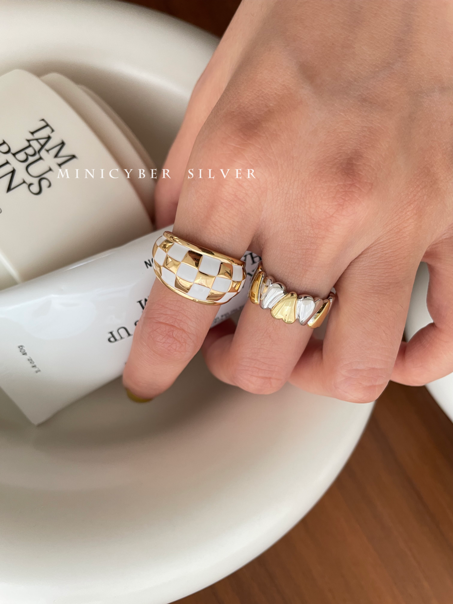 MINICYBER STUDIO - Wholesale Band/Stacked Ring - Simply Checkered Ring3