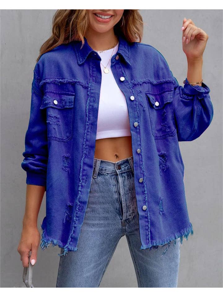 Rosa Clothing - Wholesale Shirt Jacket/Shacket - Women's - Ripped denim jacket shacket