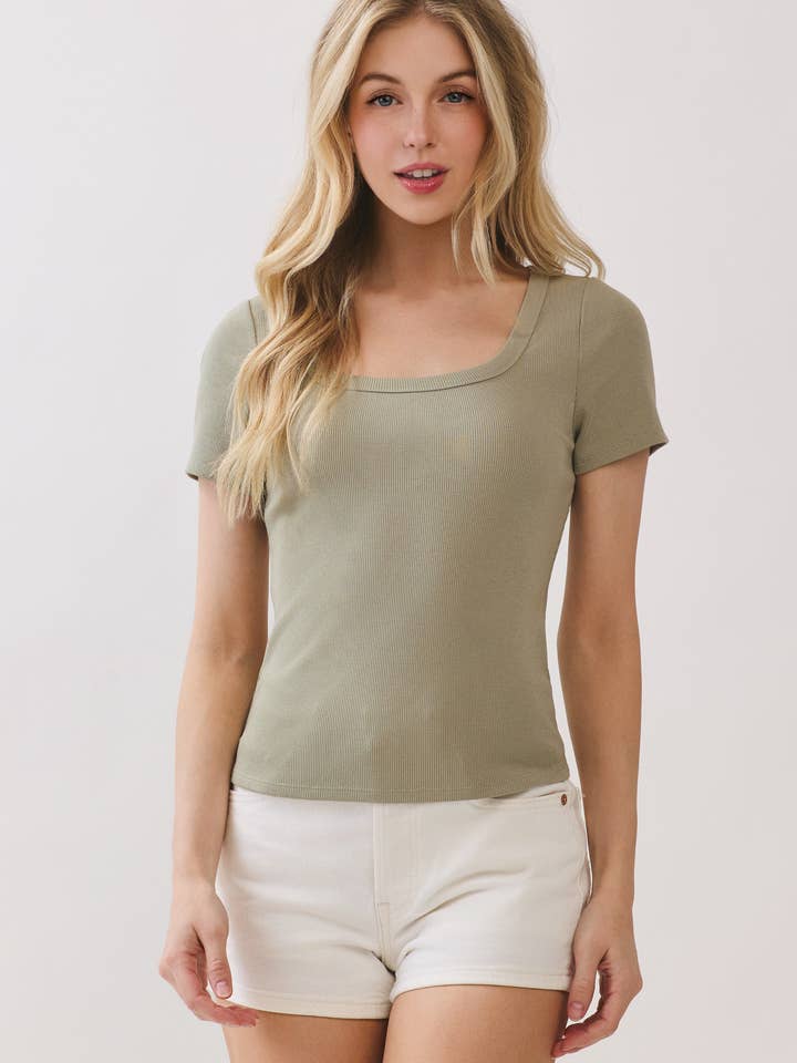 SQUARE NECKLINE SHORT SLEEVE TOP - VGT300081 for wholesale by Final Touch