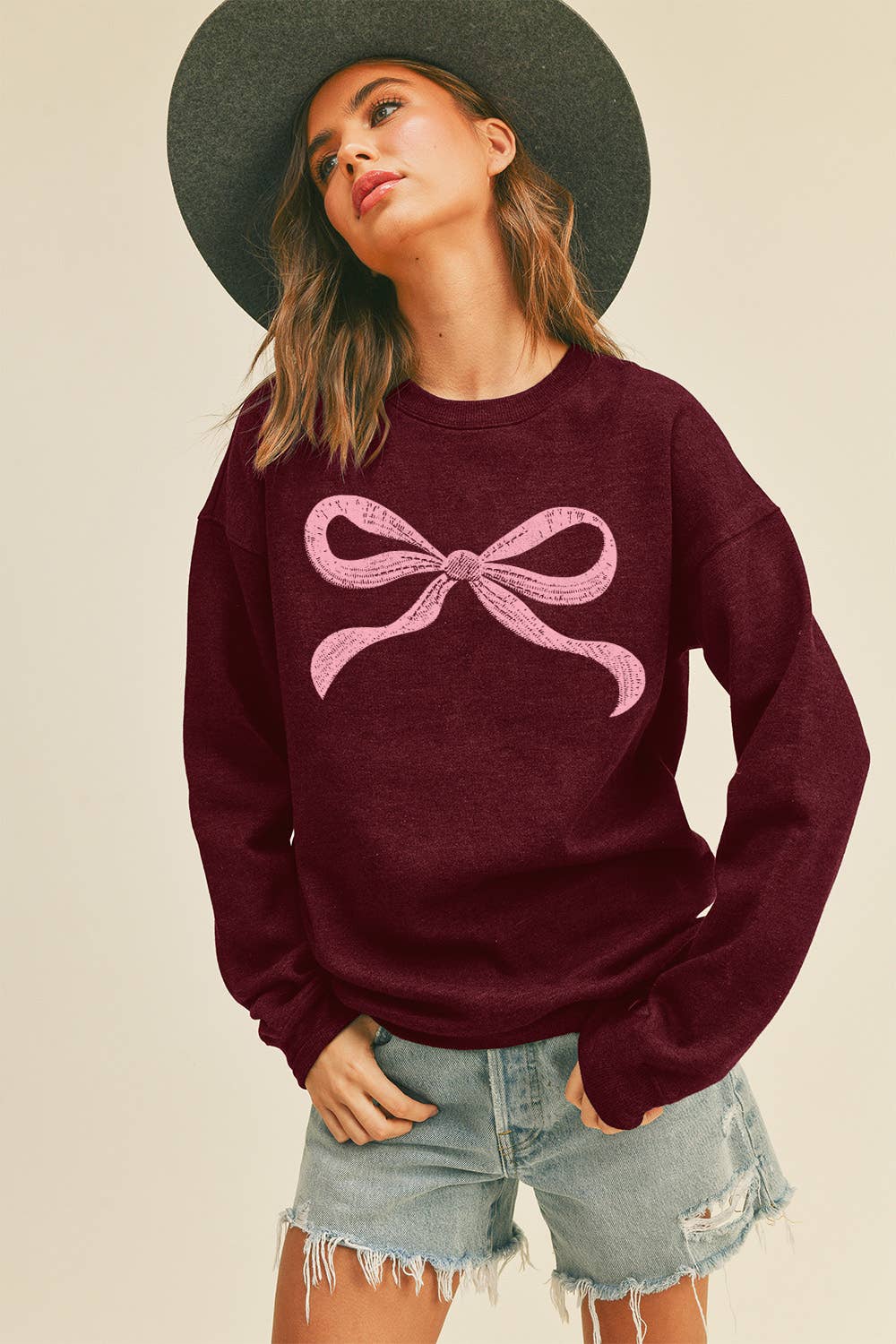 Honestee - Venta al por mayor Sudadera estampada - Mujer - Sudadera gráfica de manga larga con lazo13