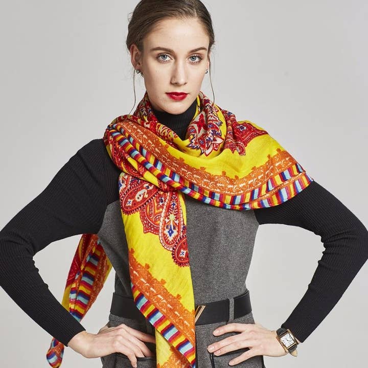 Scarflings – Engroshandel Tørklæde - Dame – Marmelade Paisley Silke og Uld Wrap