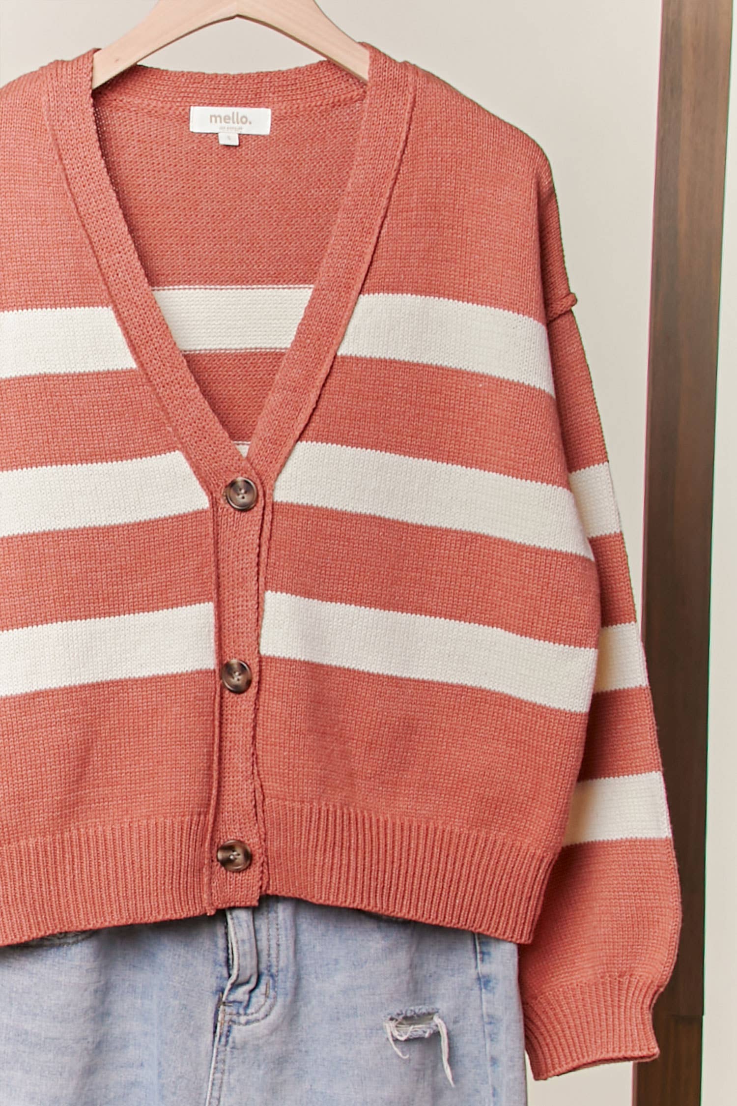 Mello. - Wholesale Cardigan - Women's - Striped  V Neck Knit Cardigan8