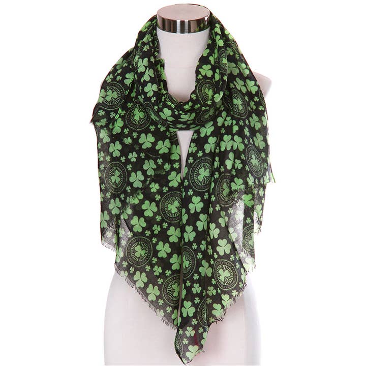 Hana - Wholesale Scarf - Women's - St Patrick Day Clover Leaf Pattern Oblong Scarf11