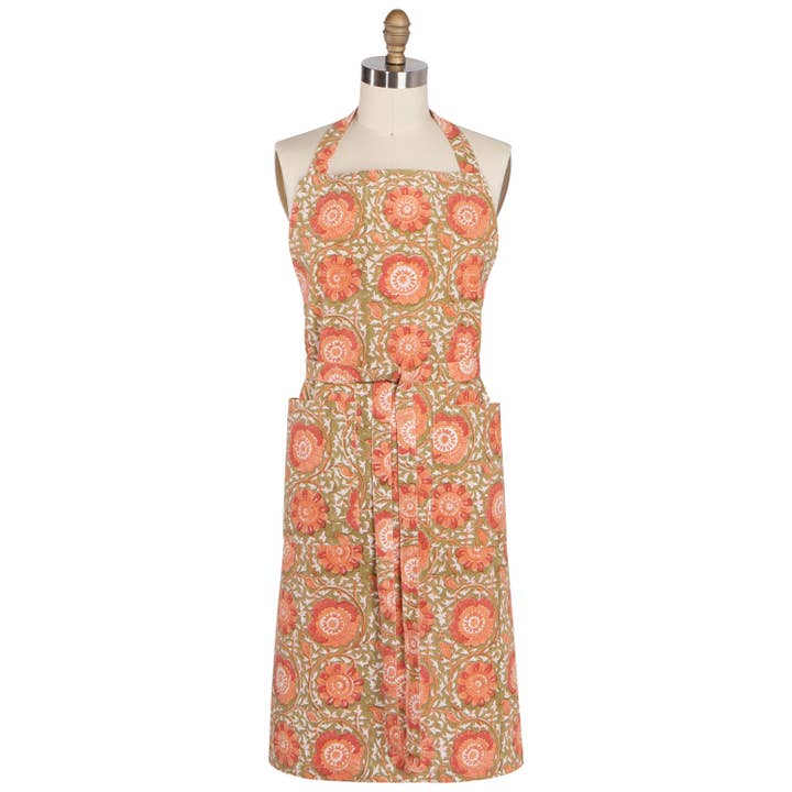 Danica Heirloom - Wholesale Apron - Zinnia Block Print Apron