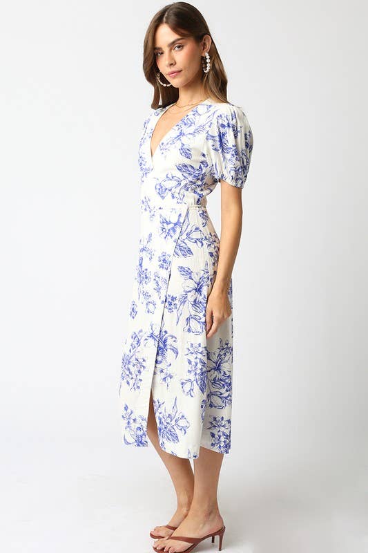 Wit blauw Cecelia Bloemenjurk voor groothandel op Faire2