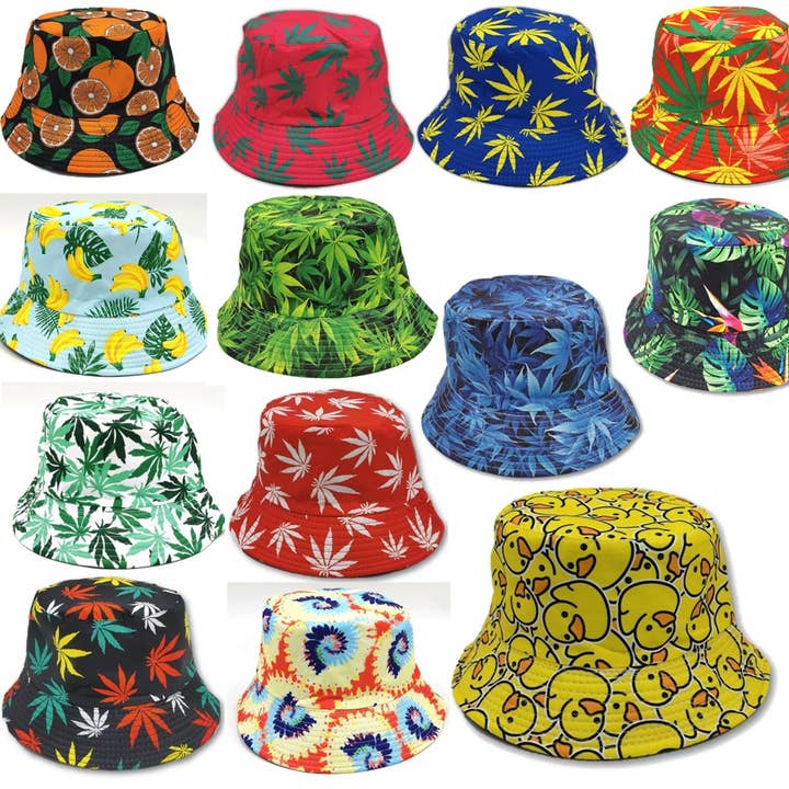 Stylex Party - Wholesale Bucket Hat - Unisex - Bucket Hat Weed Leaf Festivals Fancy Dress Costume