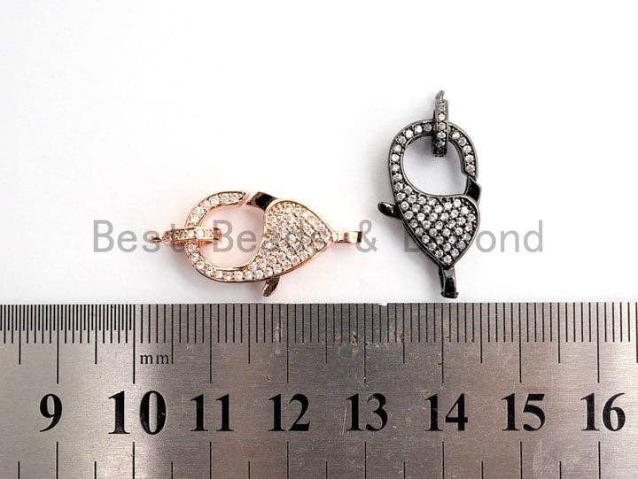 BestBeads&Beyond – wholesale Individual charm/pendant – CZ Micro Pave Teardrop Lobster Claw Clasp, Cubic Zirconia Pave Lobster Clasp, Silver Black Rose Gold Plated,22x12mm, sku#H1293