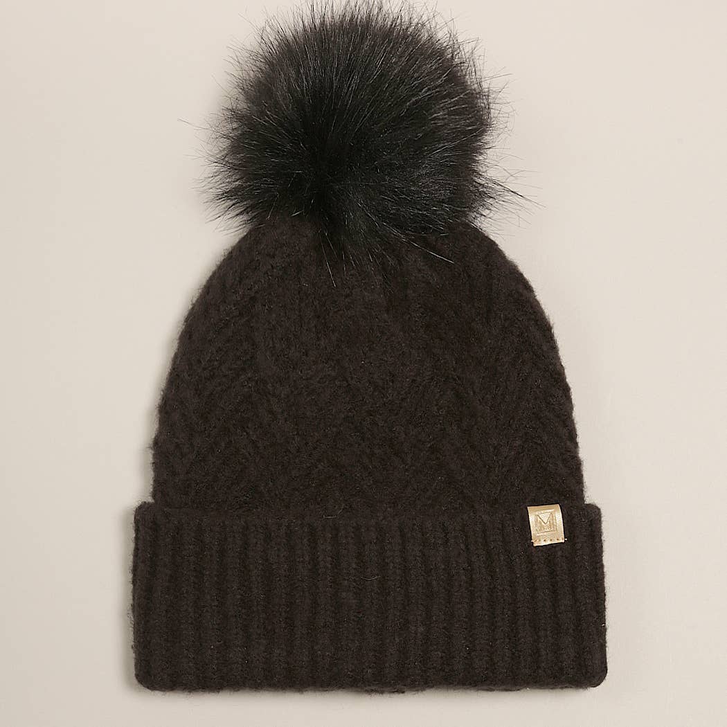 Fashion City - Wholesale Beanie - Dames - Chevron-gebreide muts met pompon van imitatiebont12