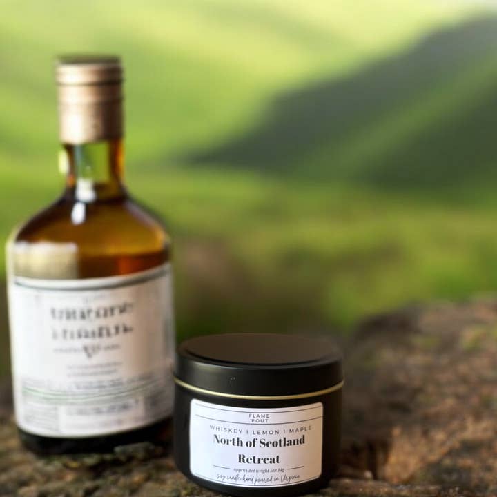 Flame + Pout - Wholesale Jar/Filled Candle - North of Scotland Retreat - Whiskey, Lemon, Maple Soy Candle2