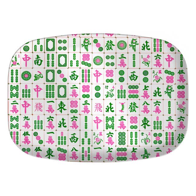 M6660-Pink and Green Mahjong Melamine Platter for wholesale by Marye-Kelley