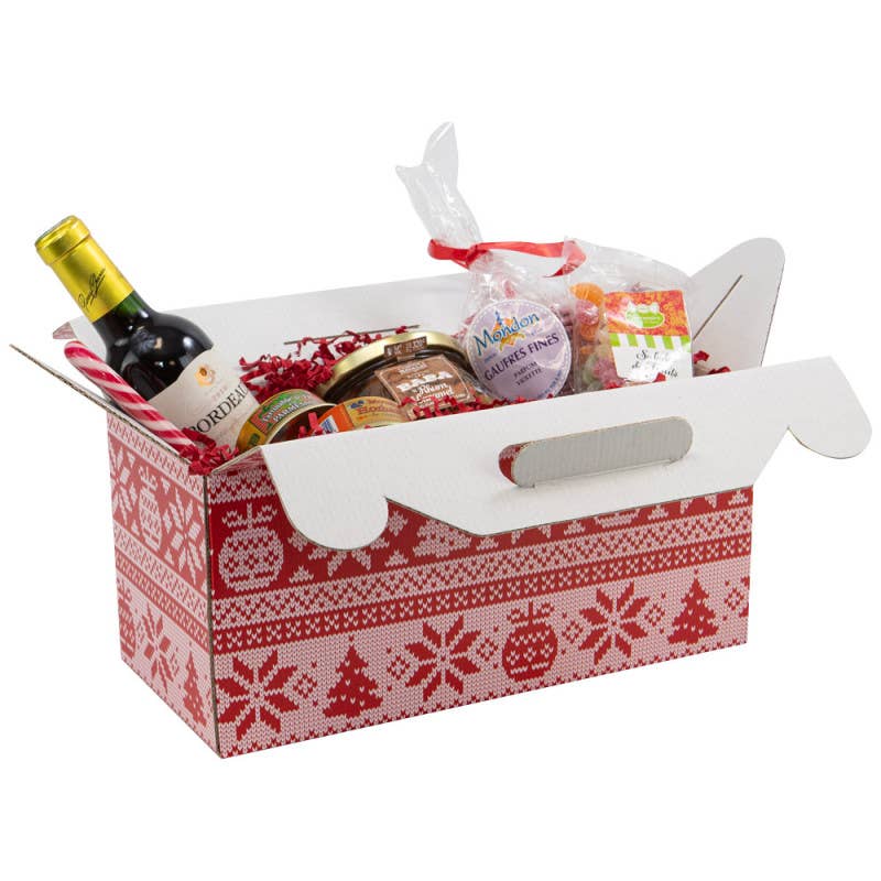 red white Rectangular Cardboard Box 32x15x15/22cm Knit for wholesale on Faire1