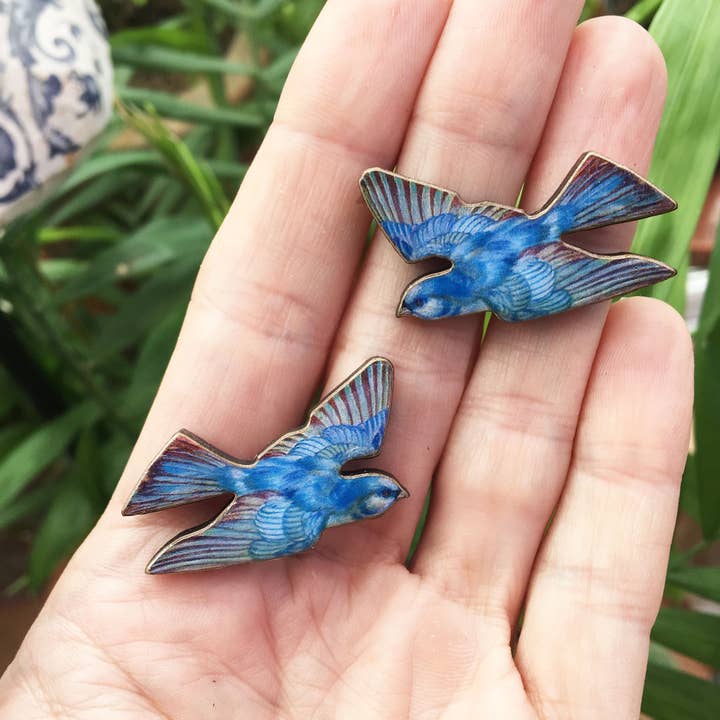 Épingles de col oiseau bleu pour la vente par Fen & Co