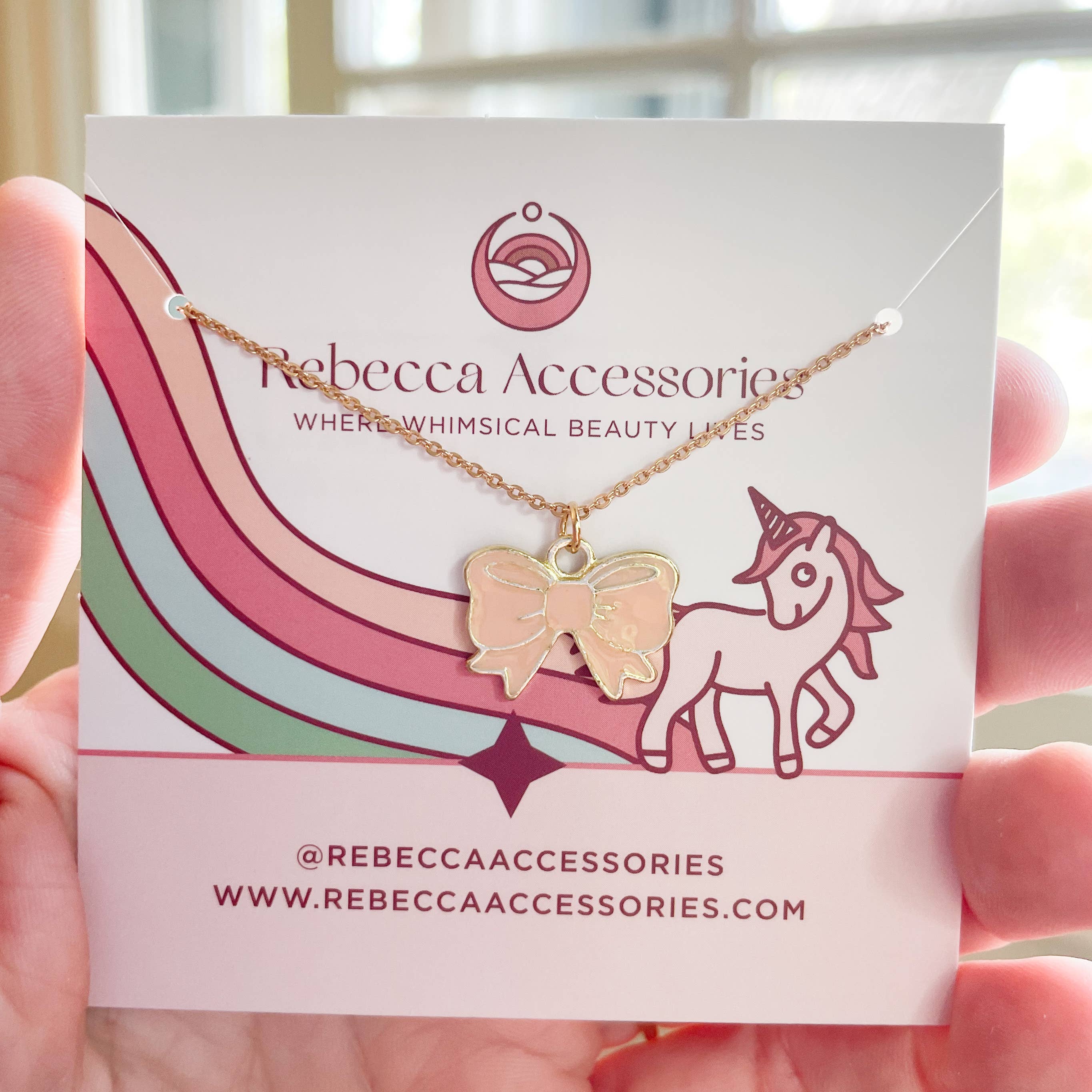 Rebecca Accessories LLC - Wholesale Kids Necklace - Kids - Pink Bow Enamel Charm Pendant Children's Necklace Whimsical1