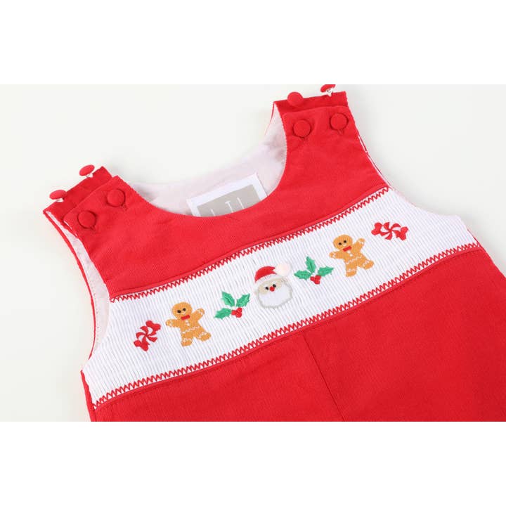 Lil Cactus - Wholesale Overalls - Baby - Red Velvet Christmas Smocked Overalls5