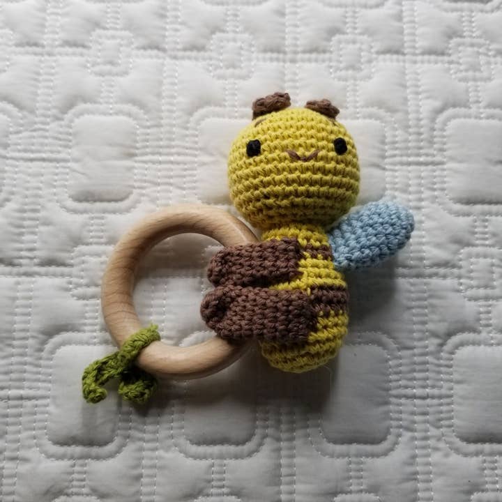 Hand Crochet Plush Bumble Bee Rattle for wholesale by D & C TOYS